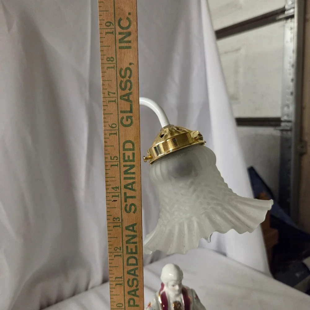 Vintage Porcelain Courting Couple Table Lamp Frosted Glass Tulip Shade Burgundy